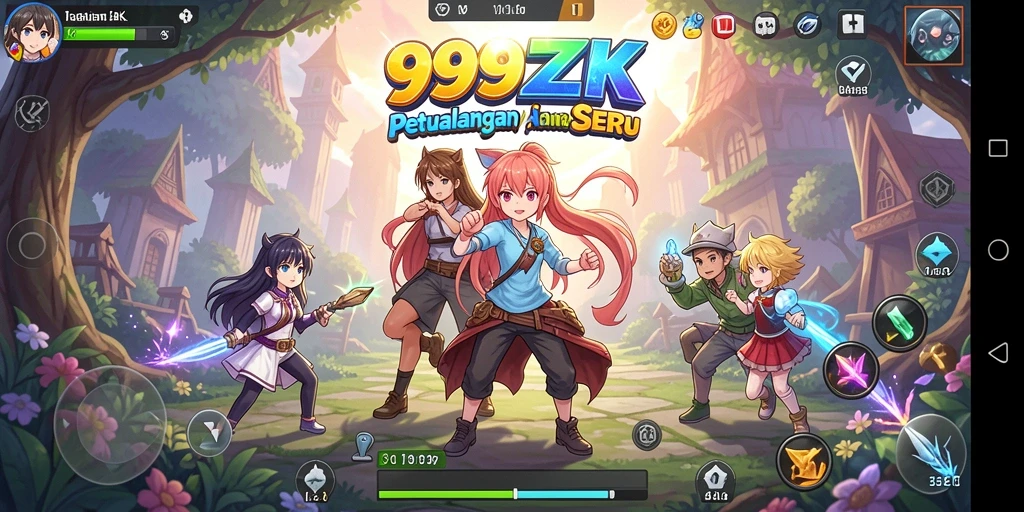 Screenshot gameplay 999ZK menunjukkan karakter anime yang sedang bertarung.