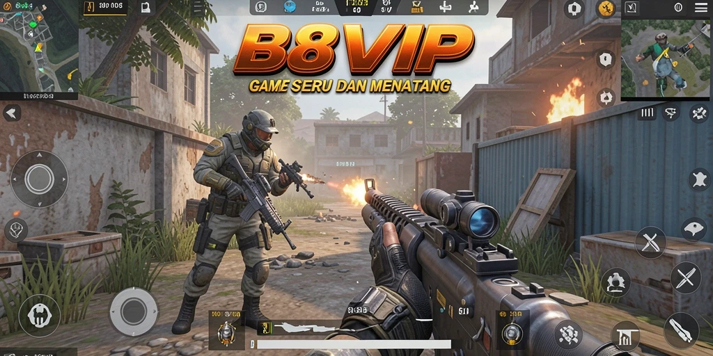 Tampilan seru dari gameplay FPS B8VIP dengan aksi menembak yang intens.