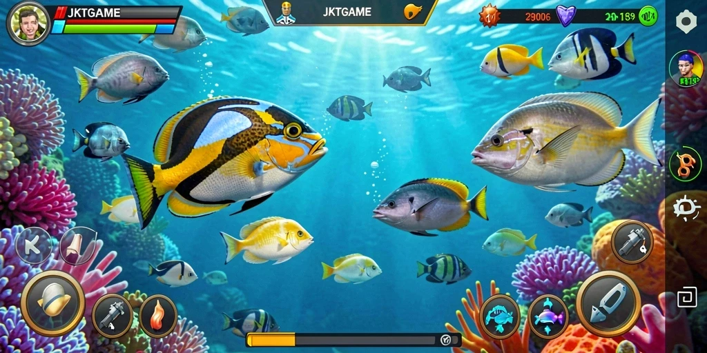 Screenshot JKTGAME menunjukkan aksi seru saat menangkap ikan.