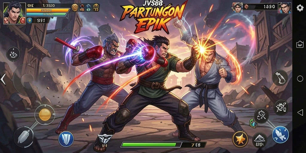 Screenshot dari gameplay JVS88 menampilkan pertarungan seru dan animasi karakter.