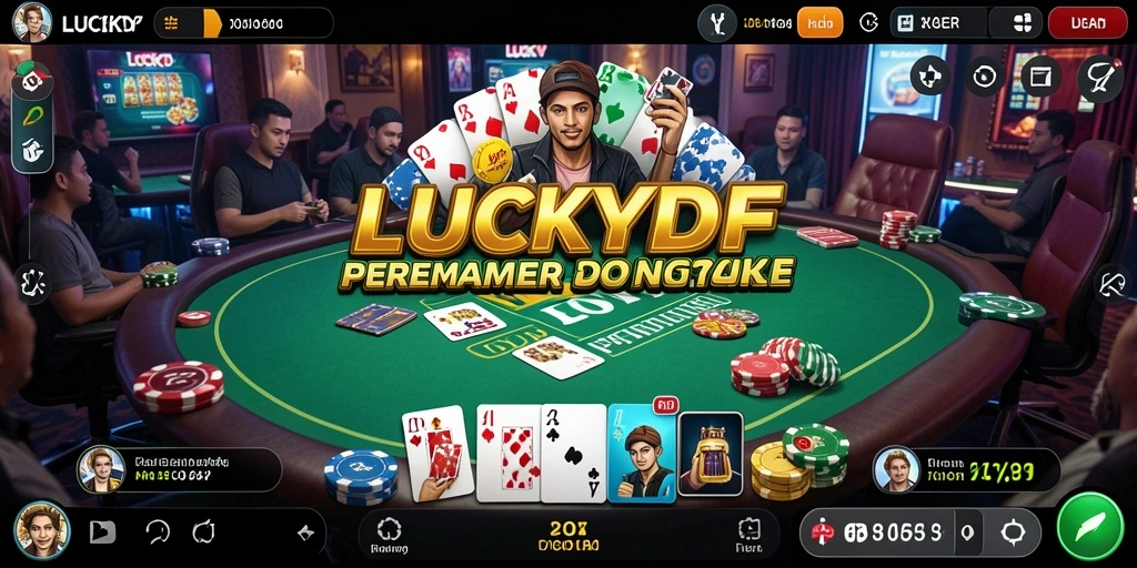 Screenshot LUCKYDF menampilkan pemain yang seru dalam permainan Poker.