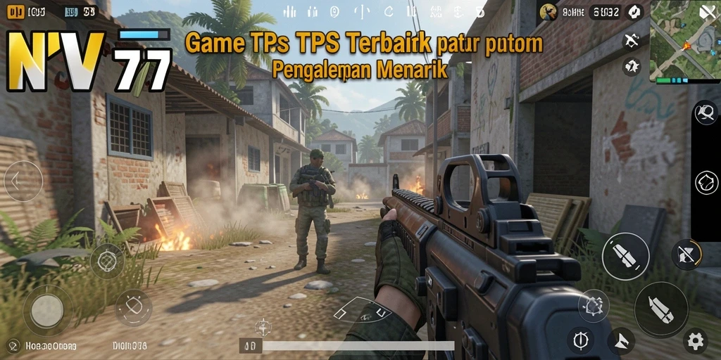 Screenshot gameplay NV77 menunjukkan aksi menegangkan dalam pertempuran TPS.