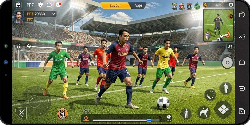 Tangkapan layar PP7 menampilkan aksi pertandingan sepak bola yang mendebarkan.