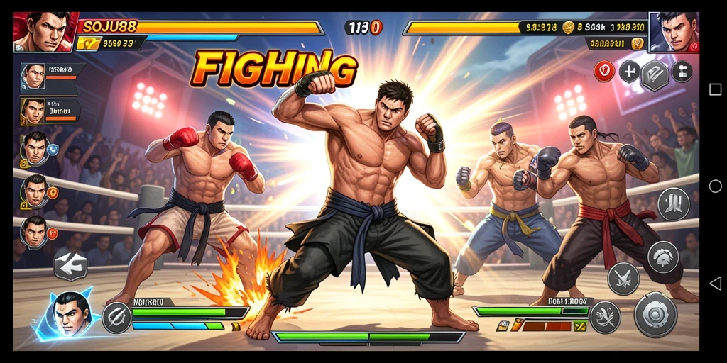 Gameplay SOJU88 yang menegangkan dengan karakter bertarung.