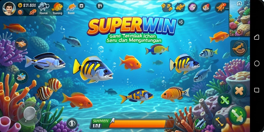 Menampilkan gameplay menembak ikan yang seru dan mengasyikkan.